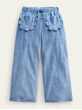 Mini Boden Girls 10 scalloped velour joggers pants blue